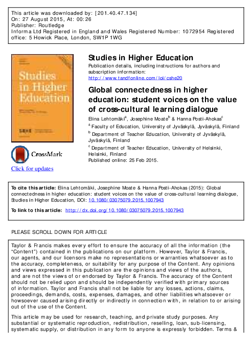 (PDF) Global connectedness in higher education: student voices on the ...