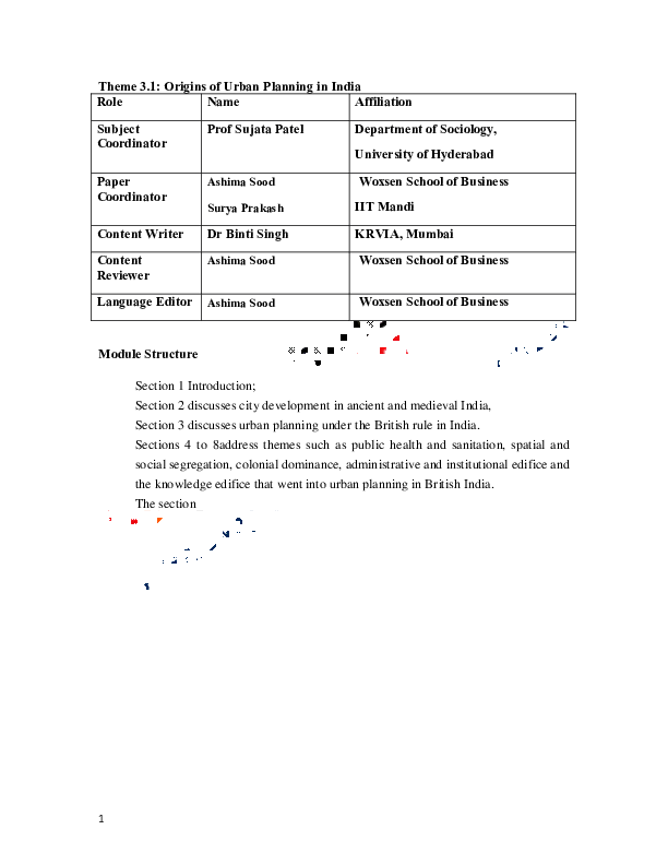 (PDF) Theme 3.1: Origins of Urban Planning in India