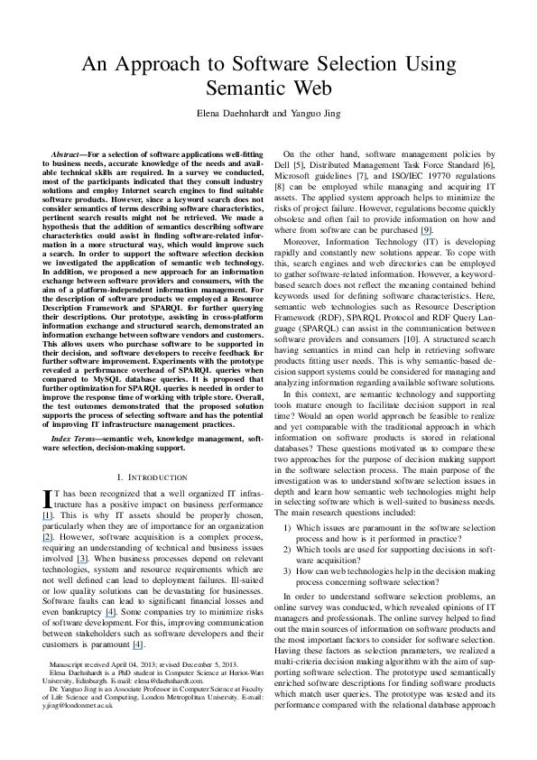 (PDF) An Approach to Software Selection Using Semantic Web