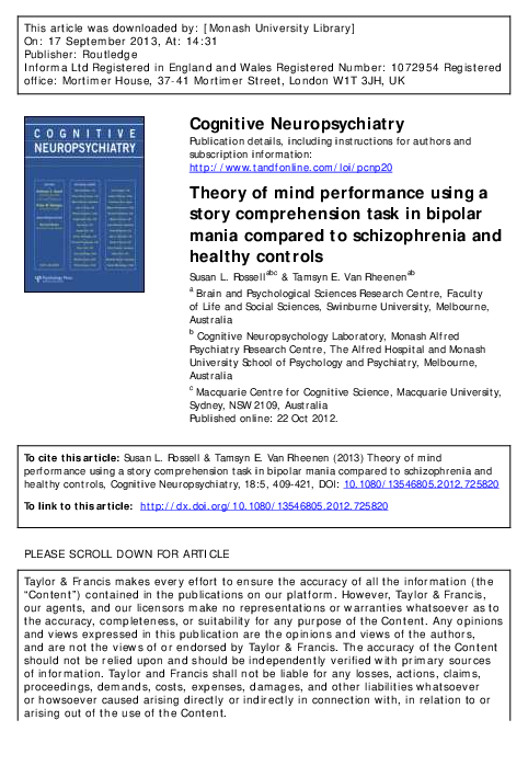 (PDF) Theory of mind performance using a story comprehension task in ...