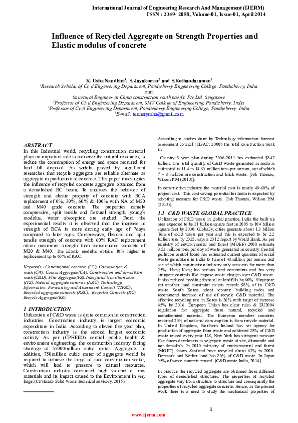 (DOC) Influence of Recycled Aggregate on Strength Properties and ...