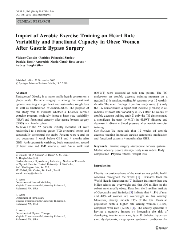 (PDF) Impact of Aerobic Exercise Training on Heart Rate Variability and ...