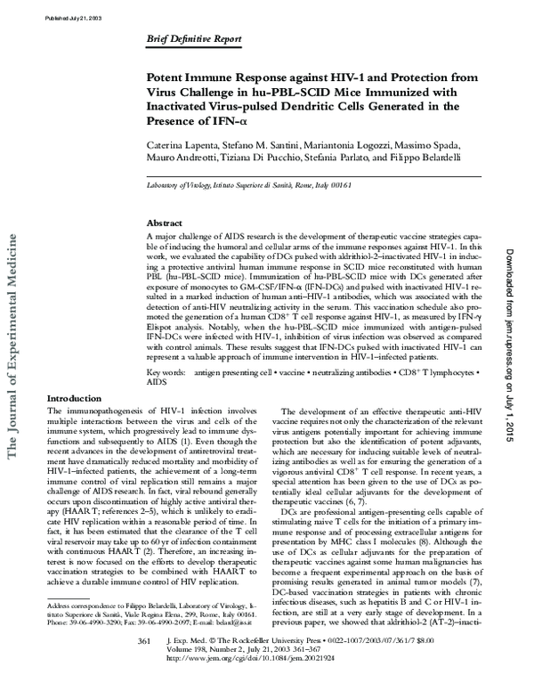 (PDF) Potent immune response against HIV-1 and protection from virus ...