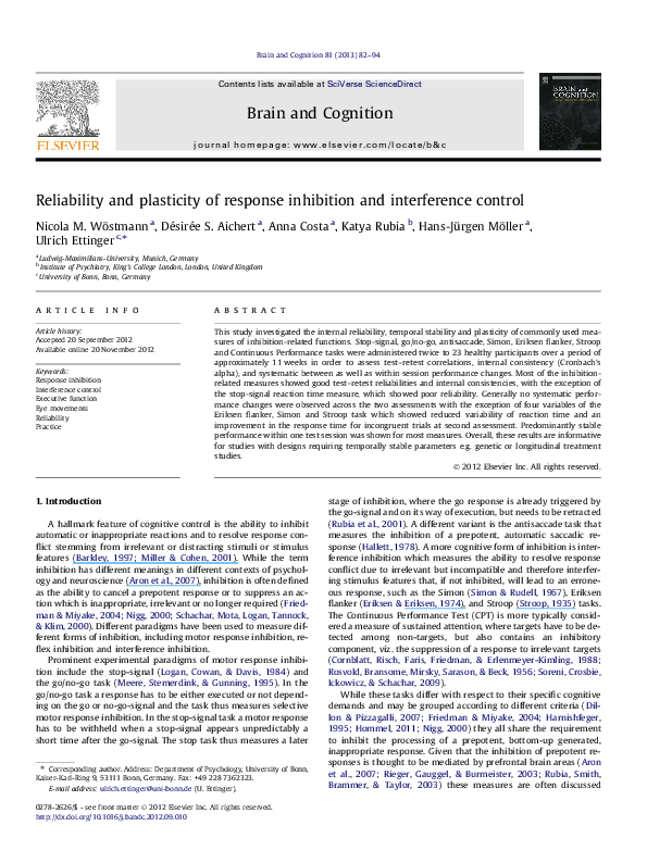 (PDF) Reliability and plasticity of response inhibition and ...