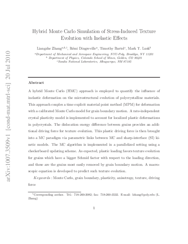 (PDF) Hybrid Monte Carlo Simulation of Stress-Induced Texture Evolution ...