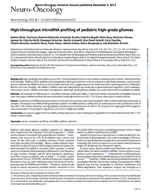 (PDF) High-throughput microRNA profiling of pediatric high-grade gliomas