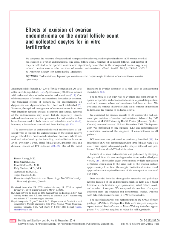 (PDF) Effects of excision of ovarian endometrioma on the antral ...