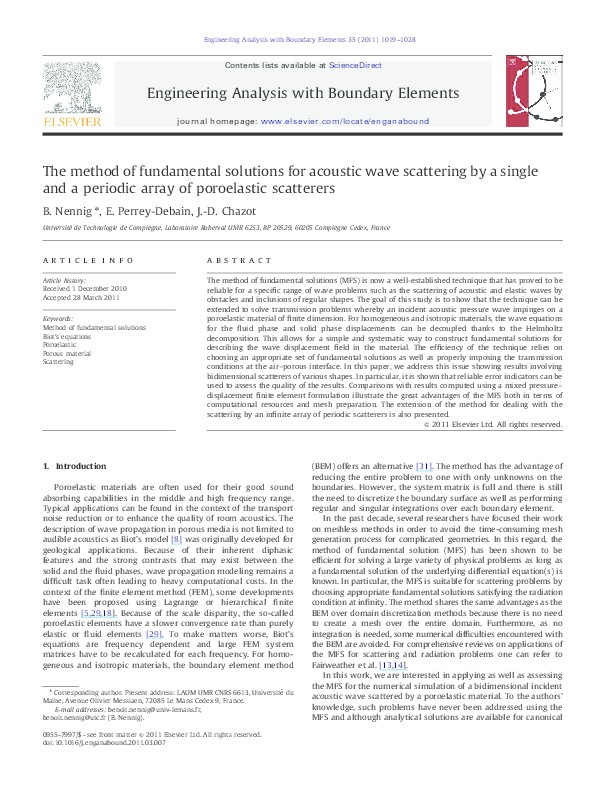 (PDF) The method of fundamental solutions for acoustic wave scattering ...
