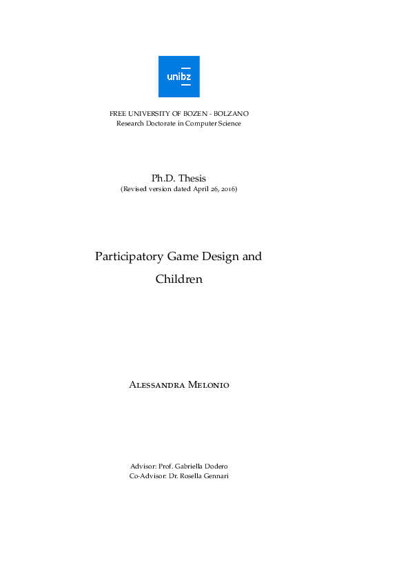 (PDF) Participatory Game Design and Children