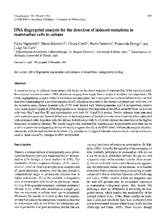 (PDF) DNA fingerprint analysis for the detection of induced mutations ...