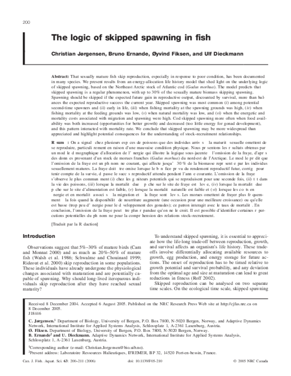 (PDF) The logic of skipped spawning in fish