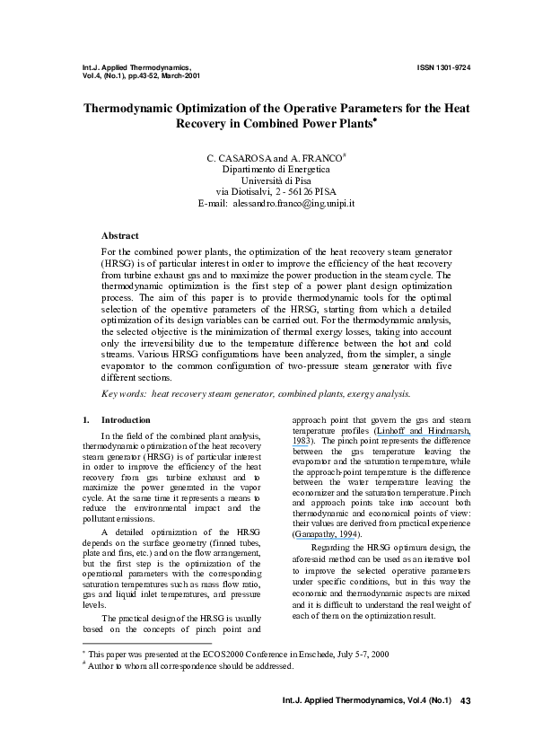 (PDF) Thermodynamic optimization of the operative parameters for the ...