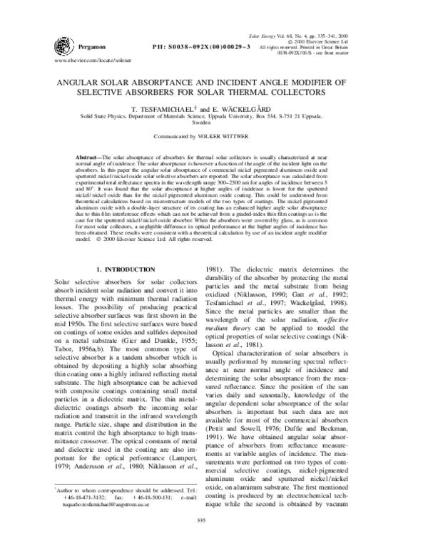 (PDF) Angular solar absorptance and incident angle modifier of ...