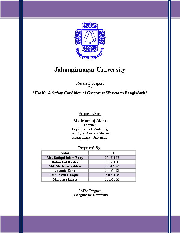 Doc Health Safety Condition Of Garments Worker In Bangladesh