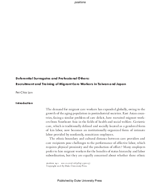 (PDF) Deferential Surrogates and Professional Others: Recruitment and ...