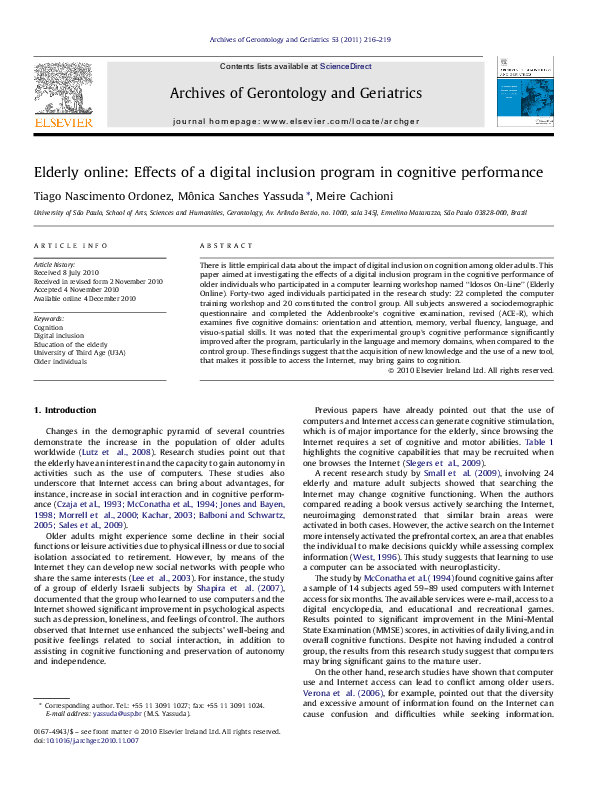 (PDF) Elderly online: Effects of a digital inclusion program in ...