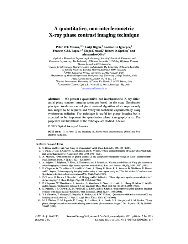 (PDF) A quantitative, non-interferometric X-ray phase contrast imaging ...