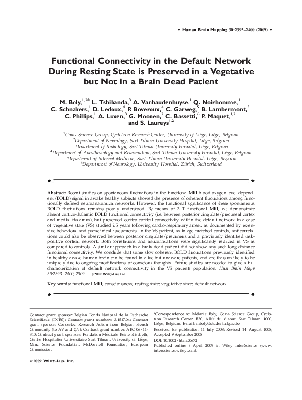 (PDF) Functional connectivity in the default network during resting ...