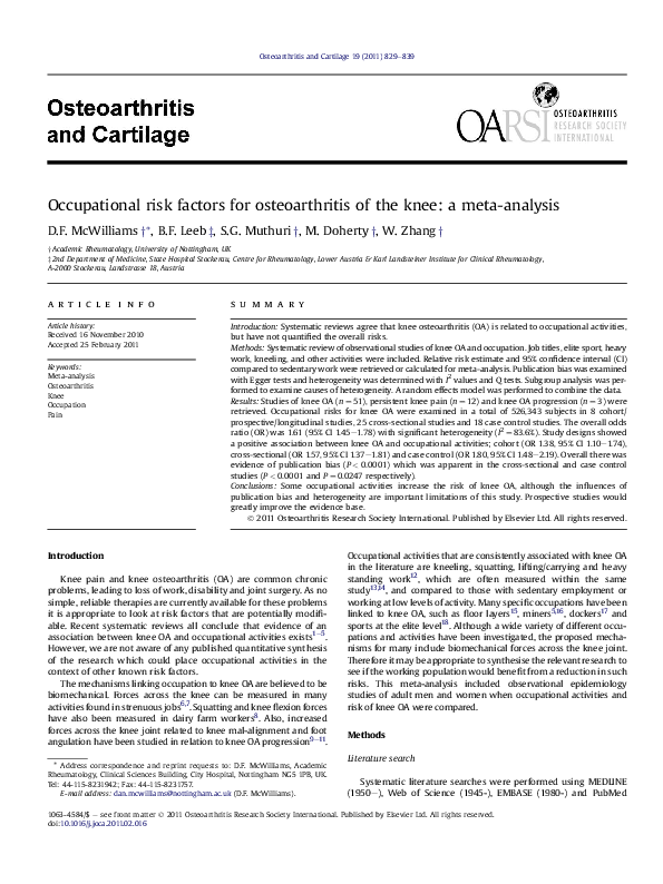 (PDF) Occupational risk factors for osteoarthritis of the knee: a meta ...