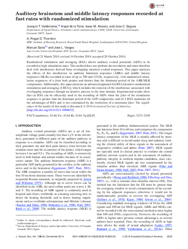 (PDF) Auditory brainstem and middle latency responses recorded at fast ...