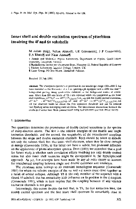 (PDF) Inner shell and double excitation spectrum of ytterbium involving ...