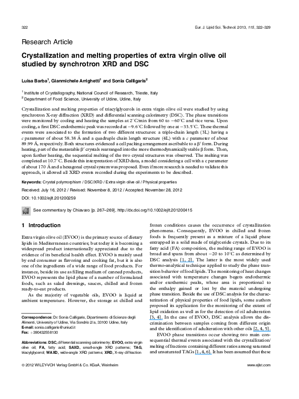 (PDF) Crystallization and melting properties of extra virgin olive oil ...