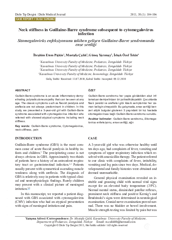 Pdf Neck Stiffness In Guillaine Barre Syndrome Subsequent To Cytomegalovirus Infection Ishak Tekin Academia Edu