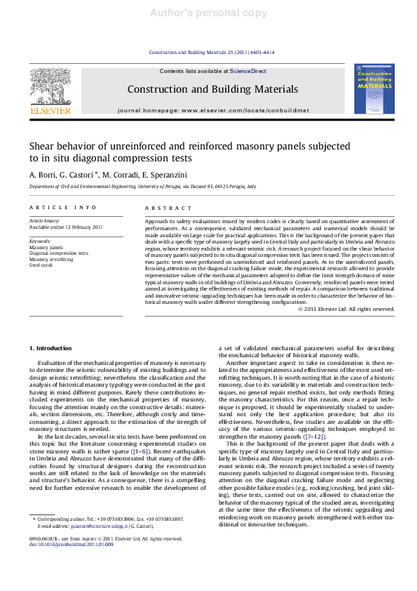 (PDF) Shear behavior of masonry panels strengthened by FRP laminates