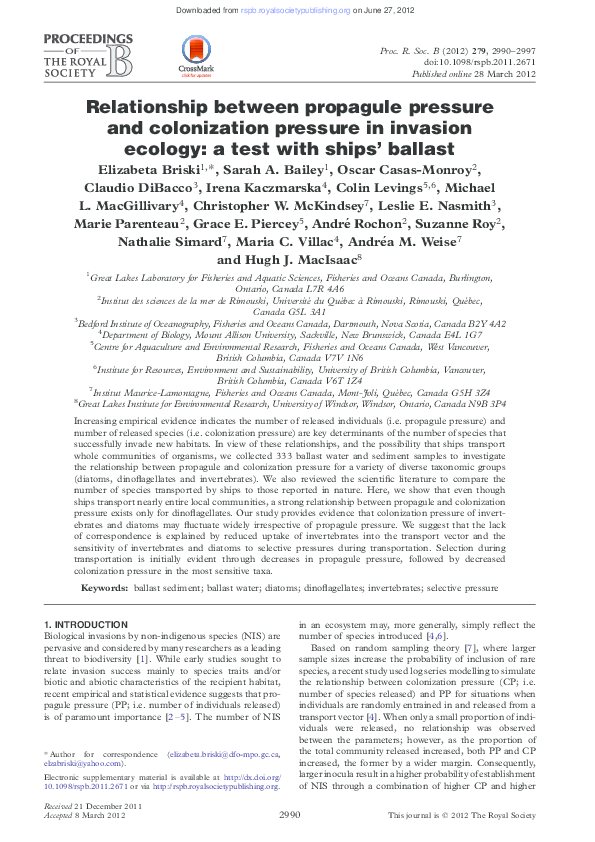 (PDF) Relationship between propagule pressure and colonization pressure ...