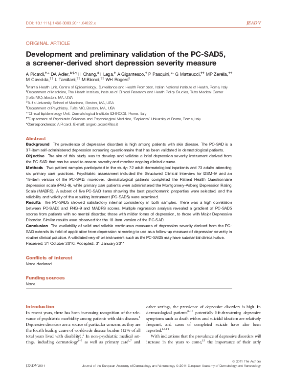 (PDF) Development and preliminary validation of the PC-SAD5, a screener ...