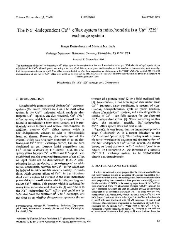 (PDF) The Na+-independent Ca2+ efflux system in mitochondria is a Ca2 ...