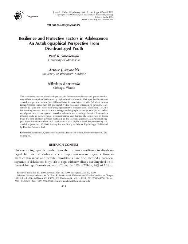 (PDF) Resilience and Protective Factors in Adolescence