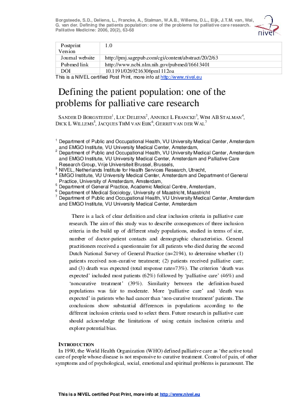 (PDF) Defining the patient population: one of the problems for ...