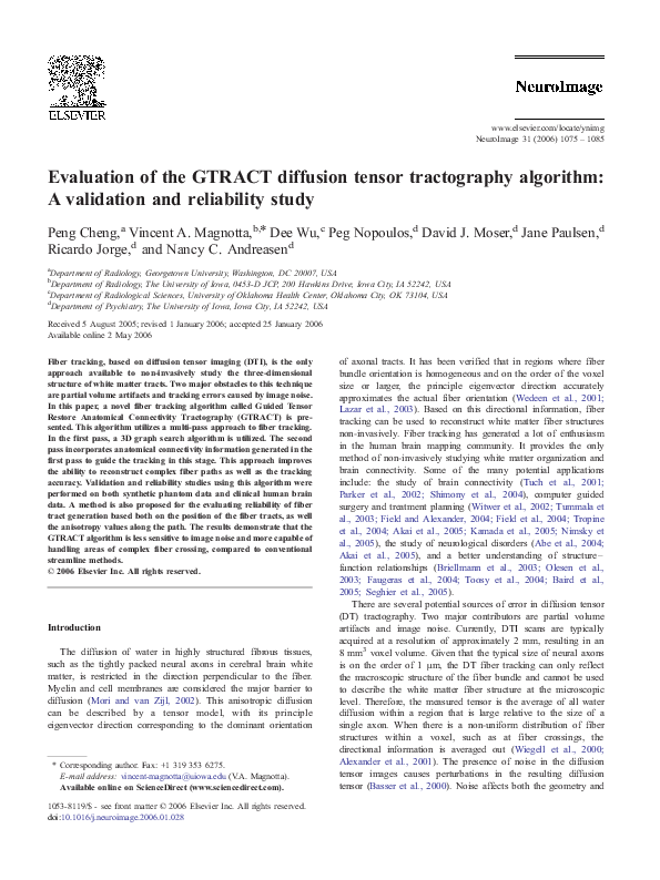 (PDF) Evaluation of the GTRACT diffusion tensor tractography algorithm ...