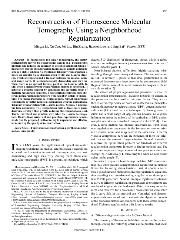 (PDF) Reconstruction of Fluorescence Molecular Tomography Using a ...
