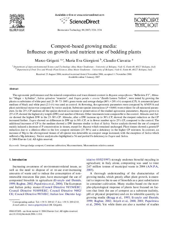 (PDF) Compost-based growing media: Influence on growth and nutrient use ...