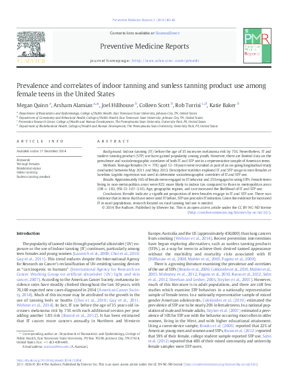 (PDF) Prevalence and correlates of indoor tanning and sunless tanning ...