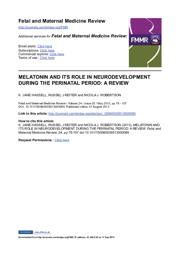 (PDF) Melatonin and Its Role in Neurodevelopment During the Perinatal ...