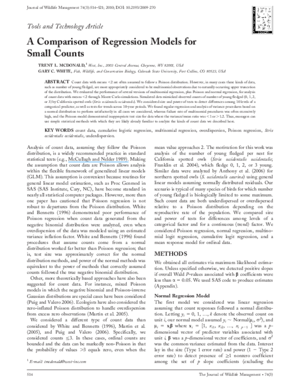 (PDF) A comparison of regression models for small counts