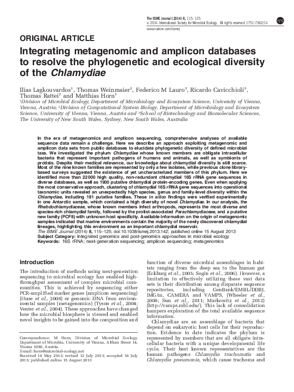 (PDF) Integrating metagenomic and amplicon databases to resolve the ...