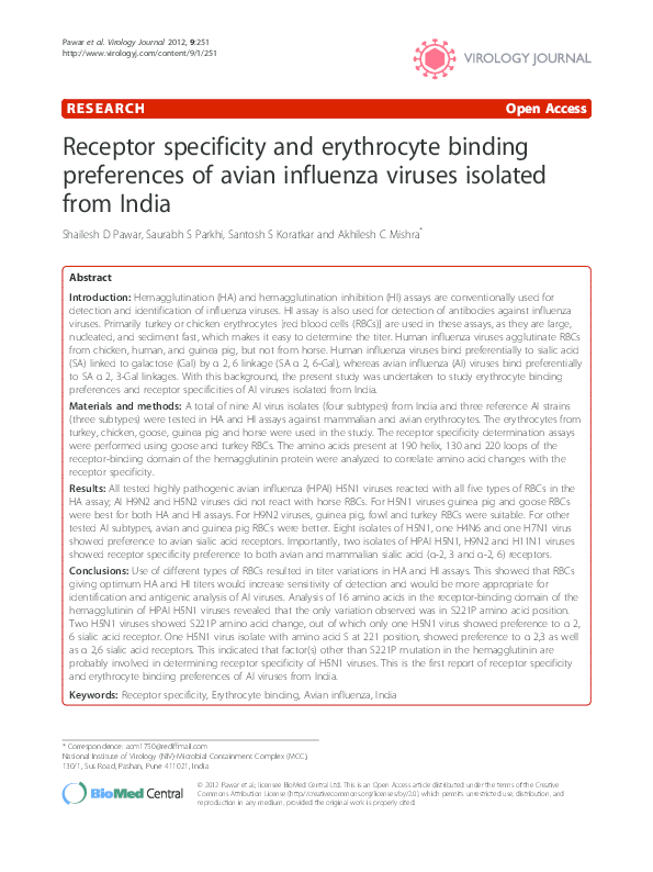 (PDF) Erythrocyte Binding of Indian Avian Influenza