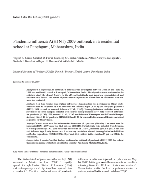 (PDF) Pandemic influenza A(H1N1) 2009 outbreak in a residential school ...