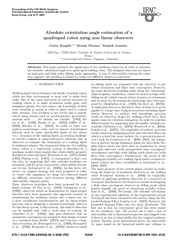 (PDF) Absolute Orientation Angle Estimation of a Quadruped Robot Using ...