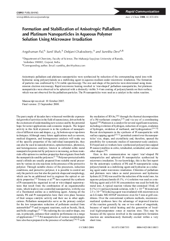 (PDF) Formation and Stabilization of Anisotropic Palladium and Platinum ...