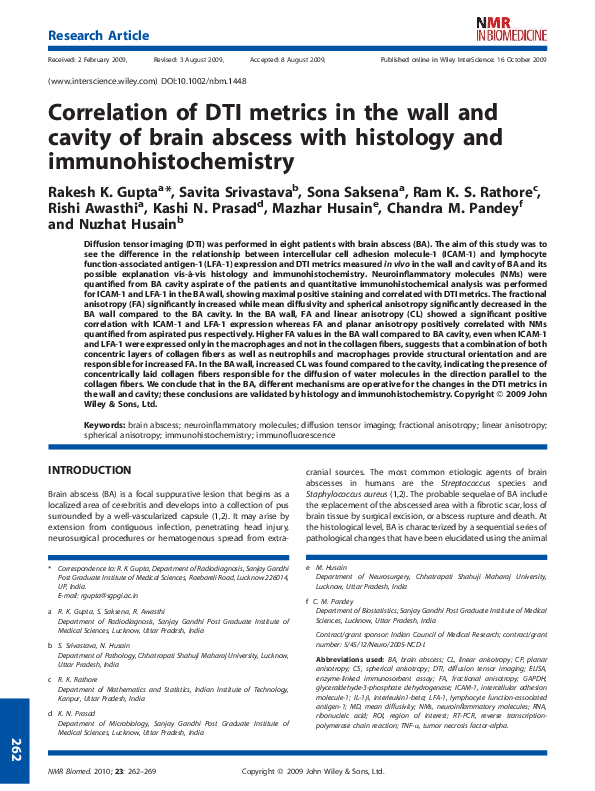 (PDF) Correlation of DTI metrics in the wall and cavity of brain ...