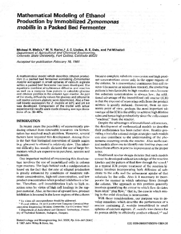 (PDF) Mathematical modeling of ethanol production by ...