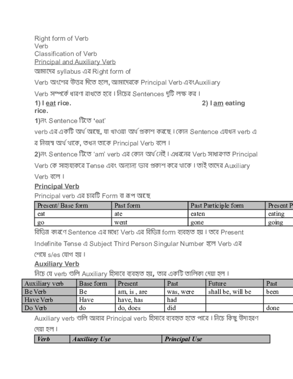 (DOC) Right form of Verb Verb Classification of Verb Principal and ...
