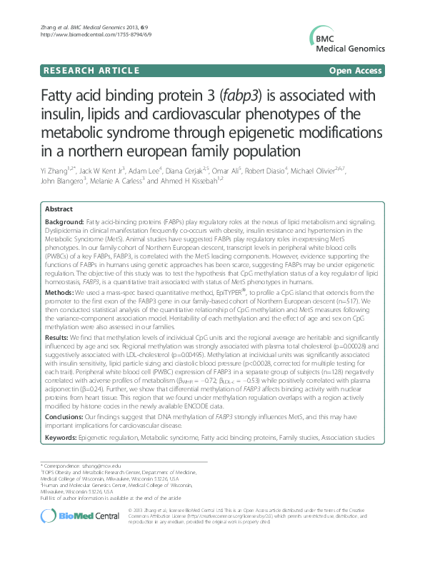 (PDF) Fatty acid binding protein 3 (fabp3) is associated with insulin ...