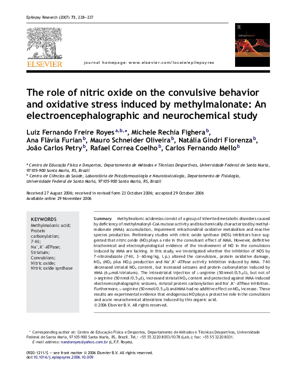 (PDF) The role of nitric oxide on the convulsive behavior and oxidative ...