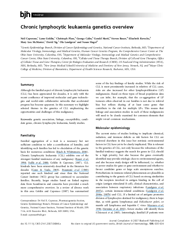 (PDF) Chronic lymphocytic leukaemia genetics overview